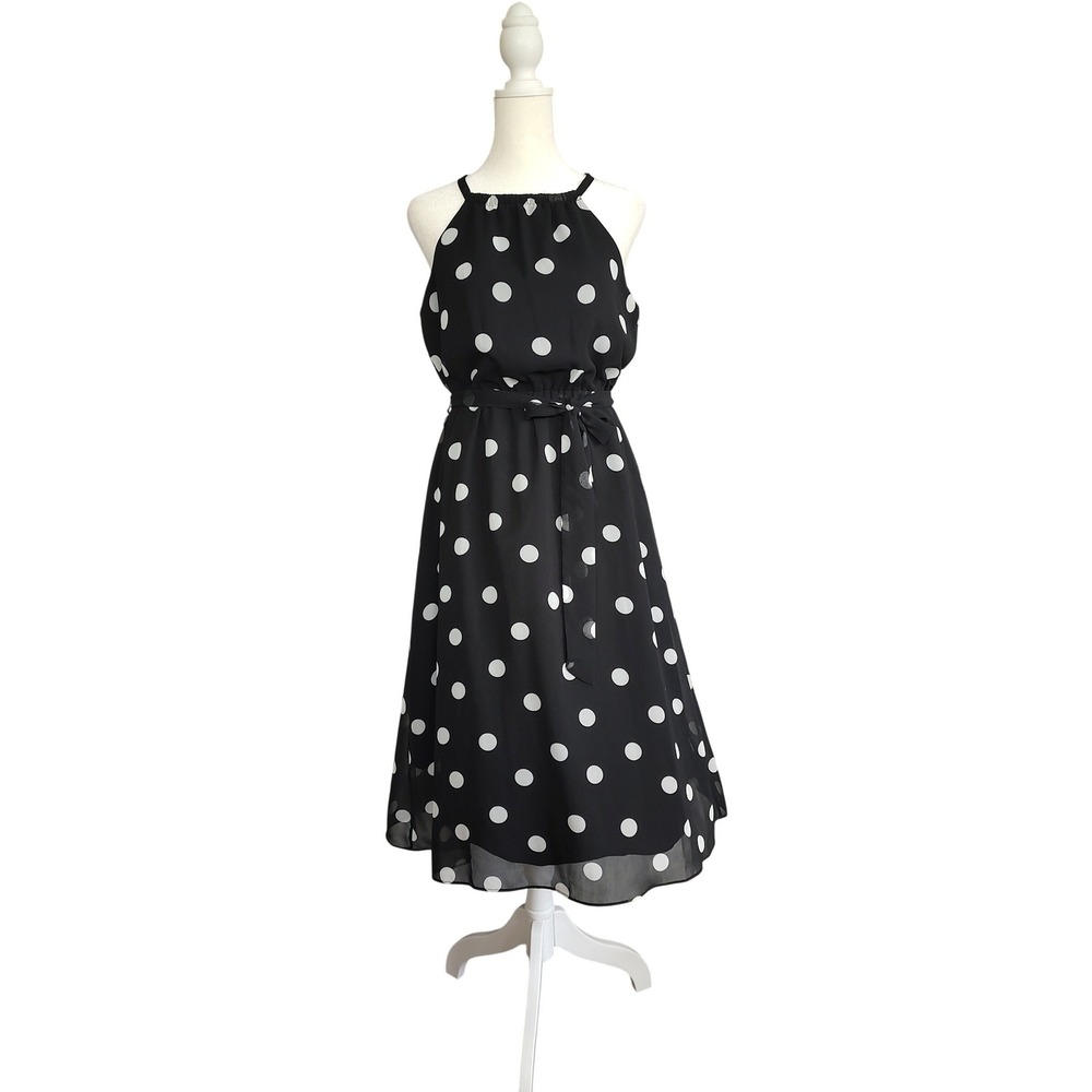 Banana Republic Womens Black White Polka Dot Halter Midi Dress Size 4 NWT - Picture 1 of 7